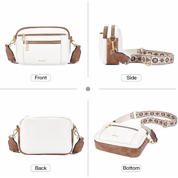 Telena Women Beige With Brown Leather Shoulder Handbags With Adjustable Strap - Picture 7 of 7